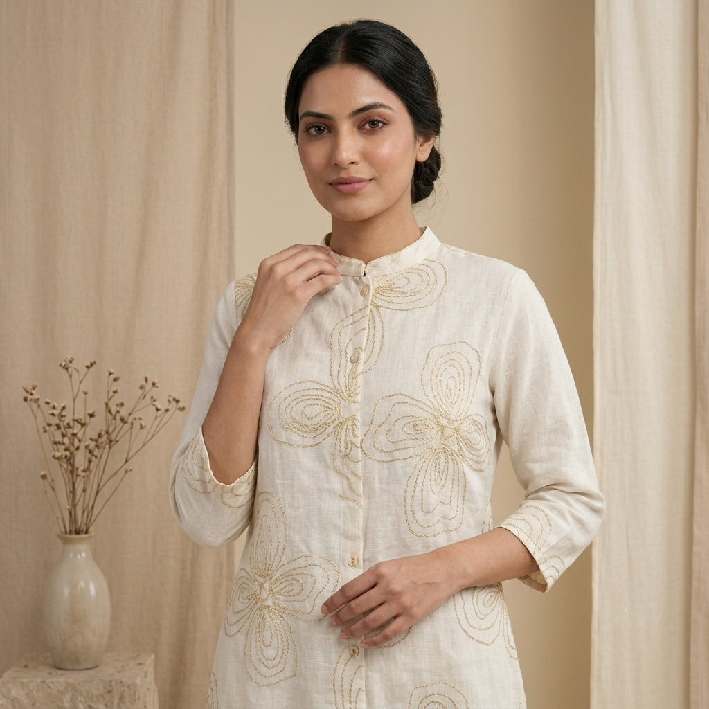 White Embroidered Kurti Palazzo Set