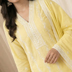 Lemon Yellow Embroidered 3 Pcs Suit Set