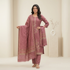 Rosewood Pink Floral Embroidered 3 Pcs Suit Set