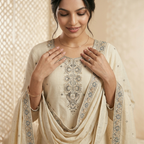 Ivory Embroidered 3 Pcs Suit Set