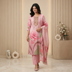 Pink Floral Print 3 Pcs Suit Set
