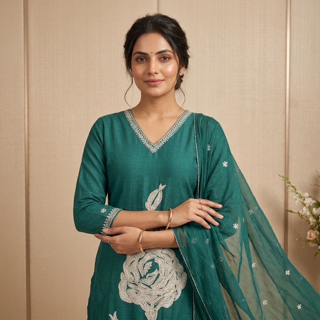 Teal Rose 3 Pcs Suit Set