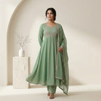 Powder Blue Embroidered Anarkali 3 Pcs Suit Set