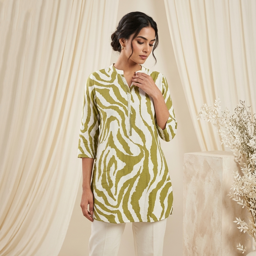 Zebra Muse Printed Green Tunic
