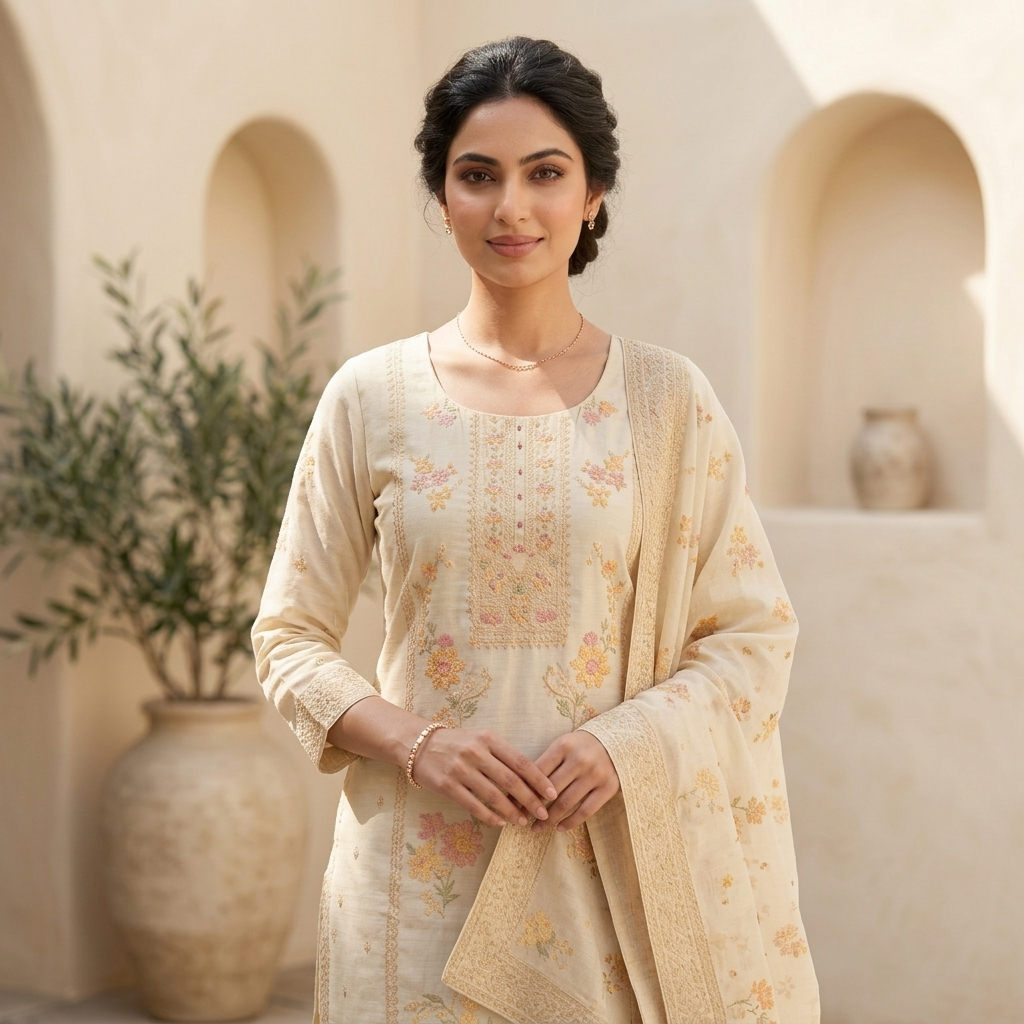 Gulbahaar Ivory 3 Pcs Suit Set