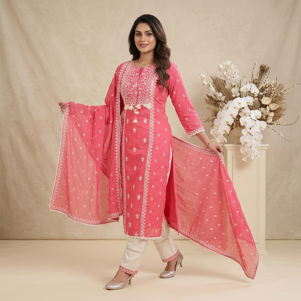Coral Pink 3 Pcs Suit Set
