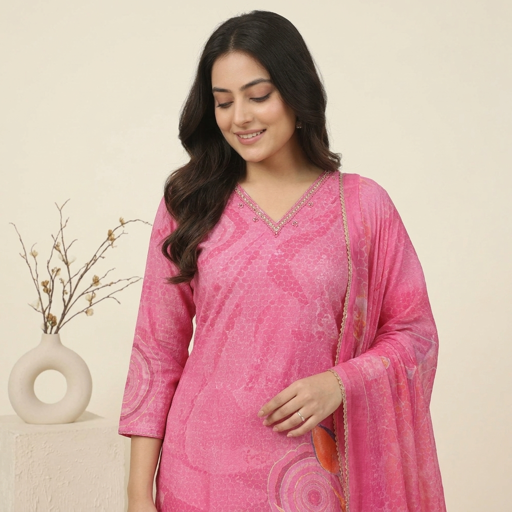 Floral Fuchsia 3 Pcs Suit Set