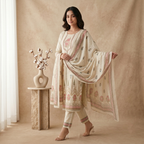 Ivory Pink Floral 3 Pcs Suit Set