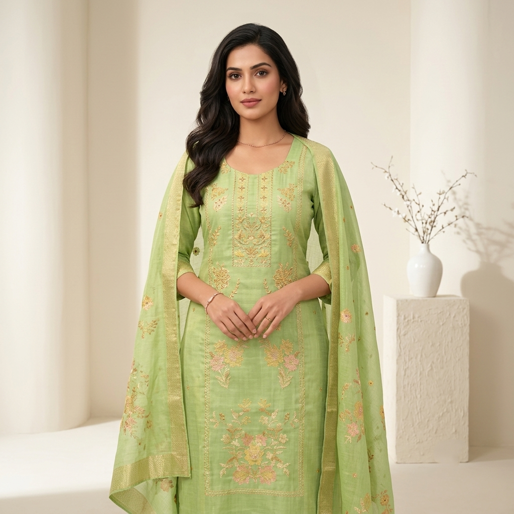 Spring Blossom Green 3 Pcs Suit Set