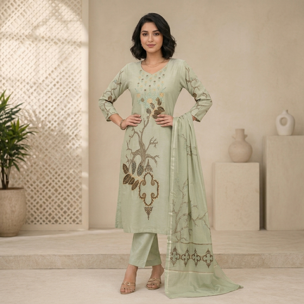 Pastel Green 3 Pcs Suit Set
