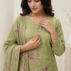 Sage Green Blossom 3 Pcs Suit Set
