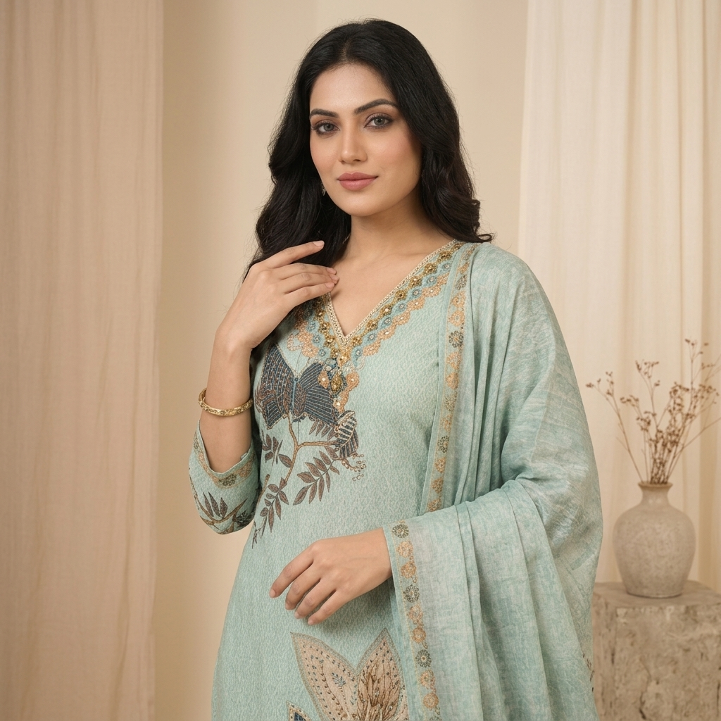 Botanical Breeze Print 3 Pcs Suit Set