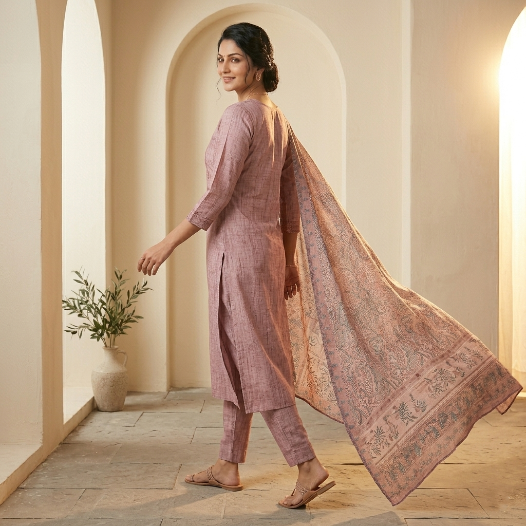 Mauve Printed 3 Pcs Suit Set