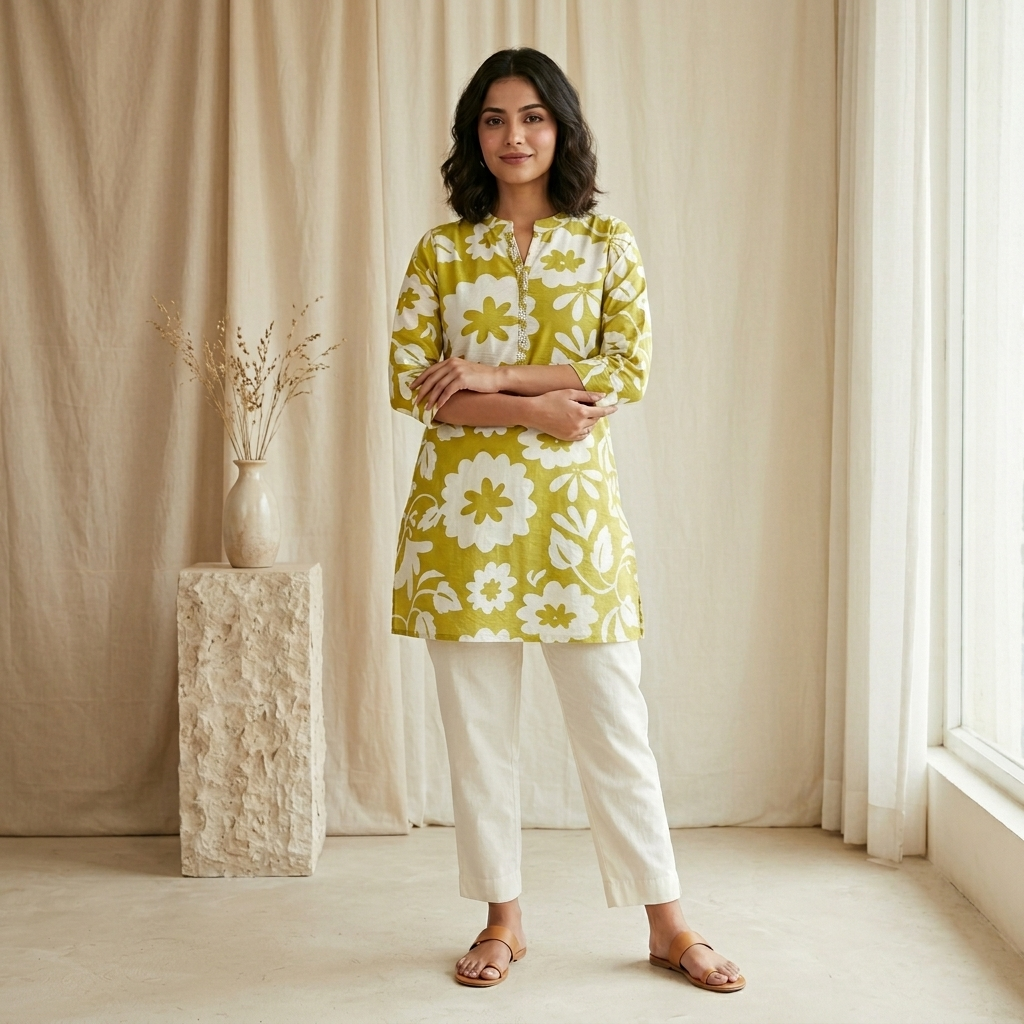 Floral Print Lime Green Tunic