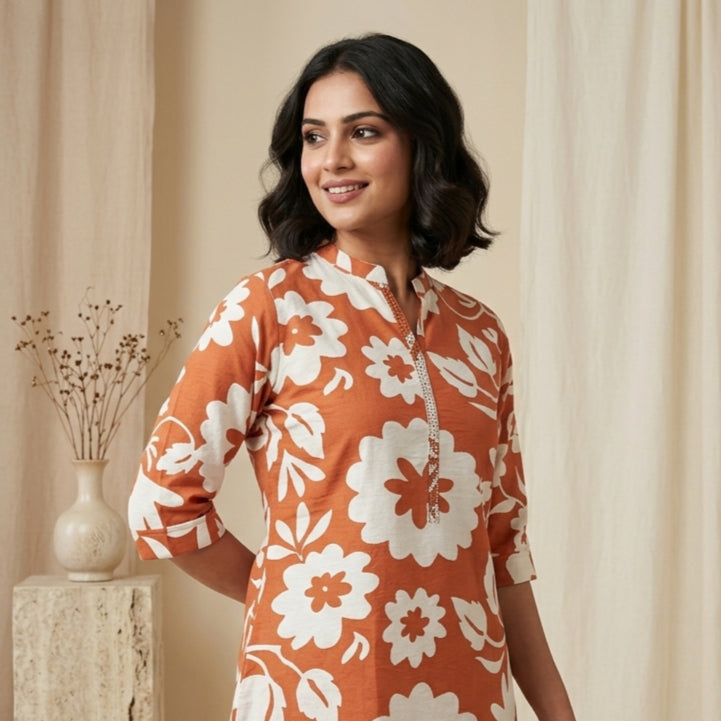 Floral Print Rust Orange Tunic
