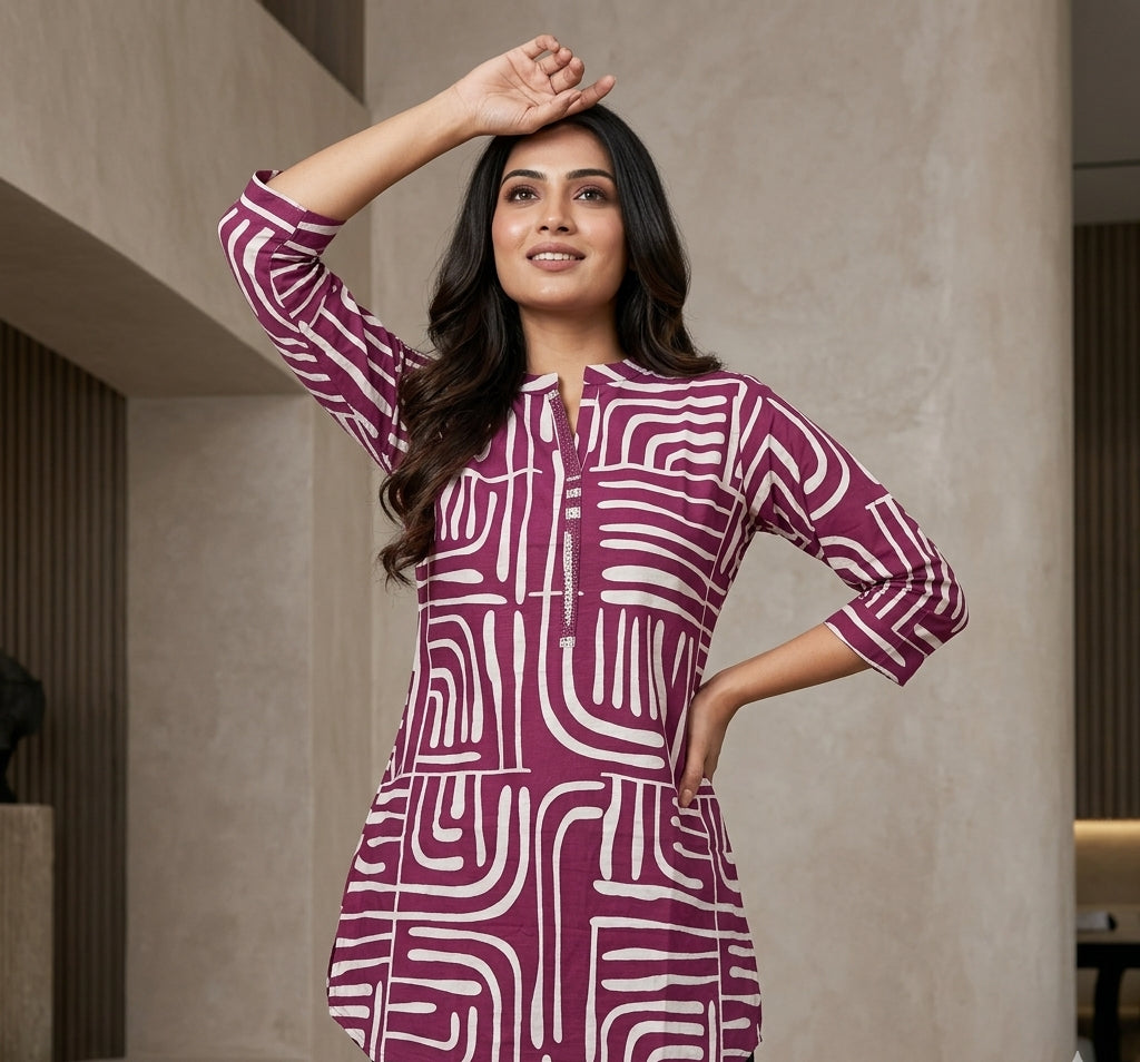 Abstract Print Wine Tunic