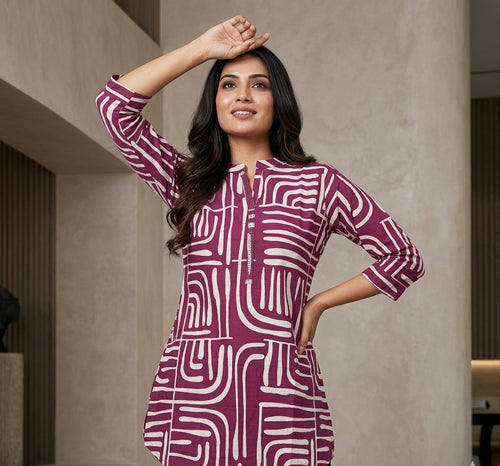 Abstract Print Wine Tunic