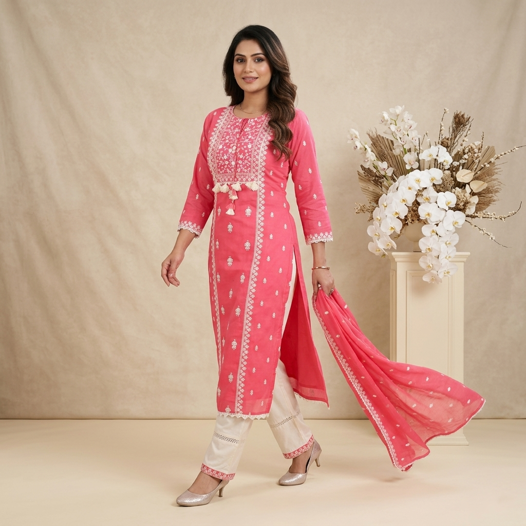 Coral Pink 3 Pcs Suit Set