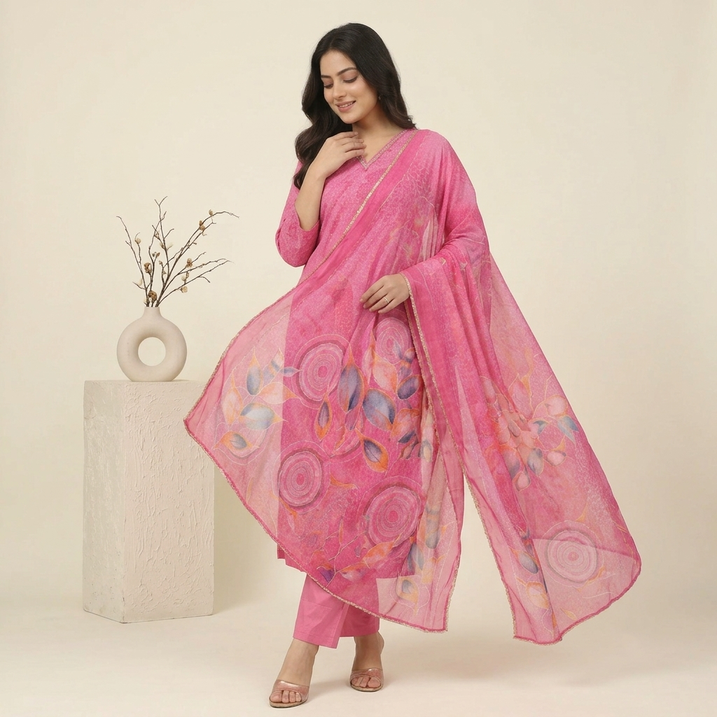 Floral Fuchsia 3 Pcs Suit Set