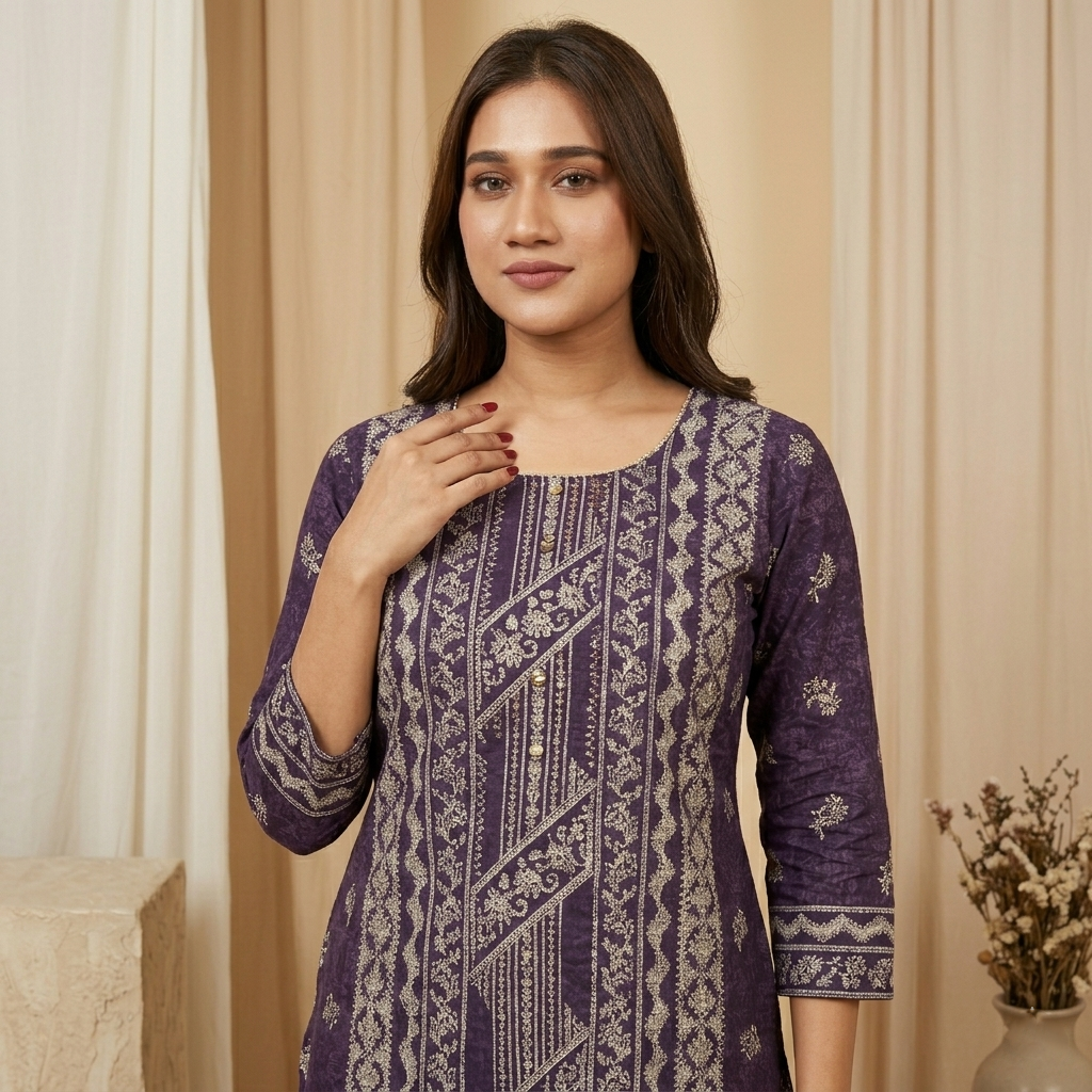 Royal Motif Purple Kurta Set