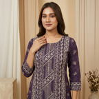 Royal Motif Purple Kurta Set