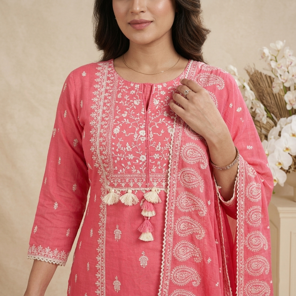 Coral Pink 3 Pcs Suit Set