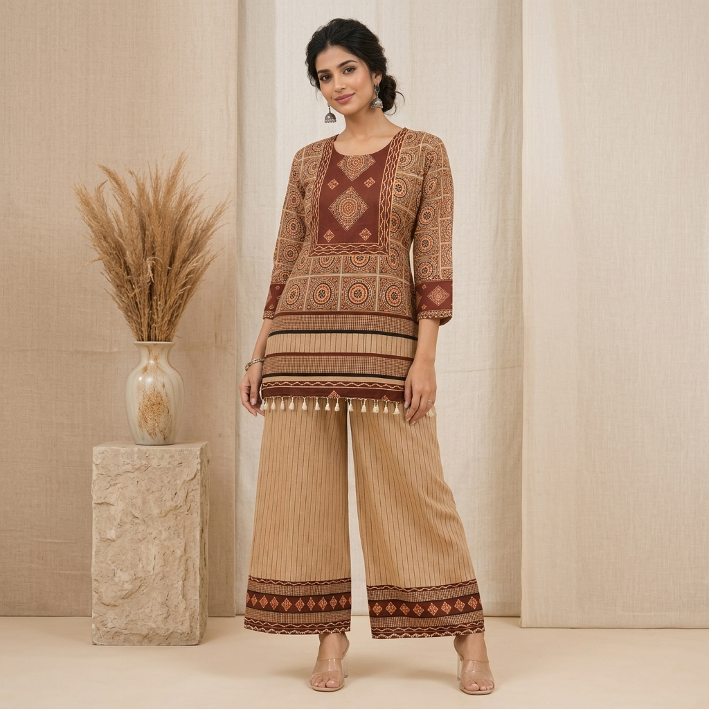 Rust Brown Ethnic Print Co-Ord Set
