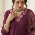 Marroon Embroidered Straight 3 Pcs Suit Set