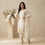 White Spring Bloom 3 Pcs Suit Set
