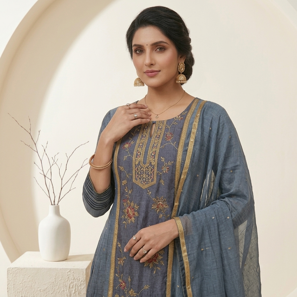 Grey Bloom 3 Pcs Suit Set